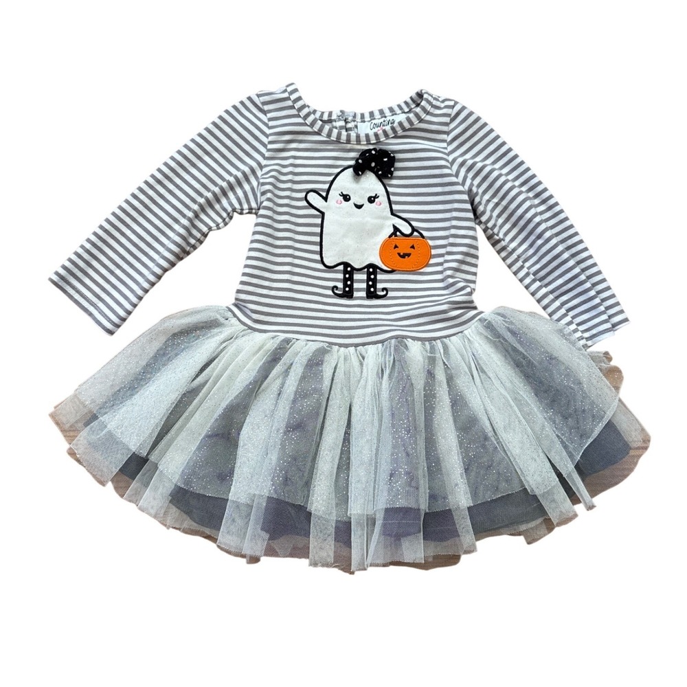 Counting Daisies Ghost Tutu Dress Toddler Girls Grey Excellent Halloween SIZE 2T